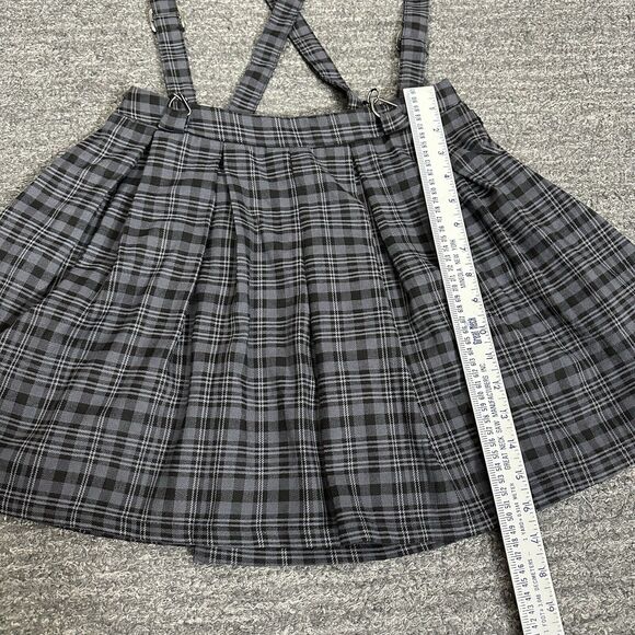 Hot Topic Skirt Women Small Gray Plaid Grunge Punk Academia Suspenders School - Picture 7 of 9